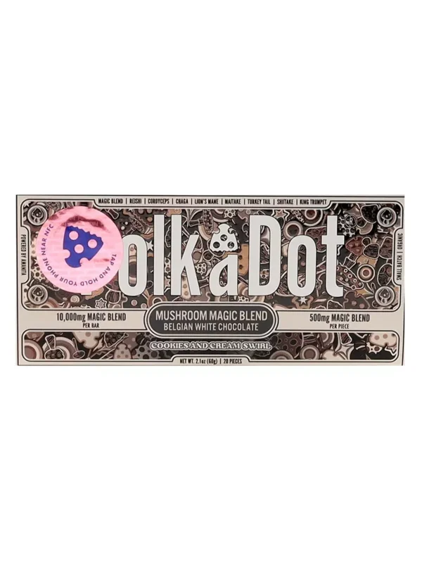 Cookies-Cream-Swirl-PolkaDot-Magic-Mushroom-Belgian-White-Chocolate-2 Cookies & Cream Swirl PolkaDot Chocolate Bar